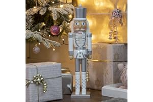 The Christmas Workshop 71049 Nussknacker Soldat Holz 50cm hoch weiß Silber Weihnachtsdeko