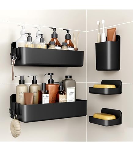 Xivada Doucherek Zwart - Boren - 31 Cm - Douchemandje - Badkamer Rekje Muur - 2 Stuks Xivada Doucherek Zwart - Boren - 31 Cm - Douchemandje - Badkamer Rekje Muur - 2 Stuks