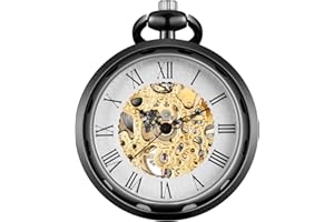 BOSHIYA Pocket Watch Vintage Mechanical Luminous Steampunk Skeleton Roman Numberals Hand Wind Up Pocket Watches with Chain for Men & Gift Box