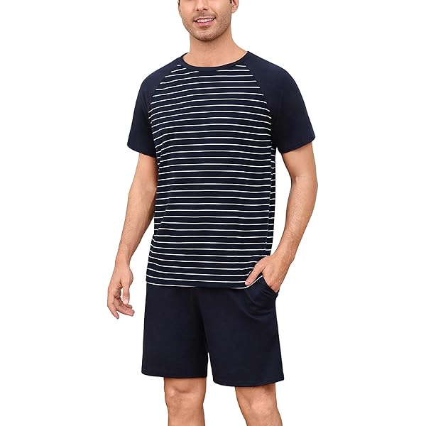 Litherday Pyjama heren lange geruite pyjamaset met ronde hals nachtkleding van katoen winter tweedelig, zwart, M, Stijl 1-zwart, M