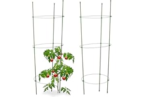 Relaxdays Rankhilfe Tomaten, 2er Set, Höhenverstellbare Ringe, Pflanzstäbe, Balkon, Beet, Kunststoff, 76 cm lang, Grün