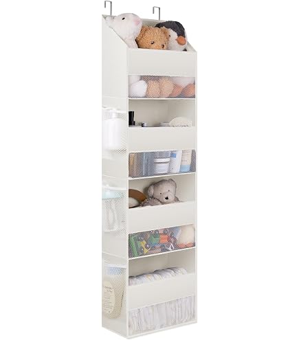 Organizer Da Porta Rosa: 5 Bidoni E 10 Tasche, Anti-inclinazione Fino A 20 Kg, Con Finestre Trasparenti Per Camera Letto, Asilo, Camper