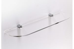 BSM Marketing Mensola sospesa in acrilico da parete (bordi curvi) con supporti cromati, disponibile in trasparente/nero e bianco (trasparente, 300 x 100 mm)