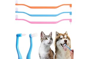 NICECRAFT 3 Pcs Dual Sided Cats Dogs Toothbrushes, Kitten Doggy Toothbrush Pet Teeth Cleaning Brush with Round & Point Brush, Head Curved Handle, Soft Bristle Puppy Dental Care Supplies