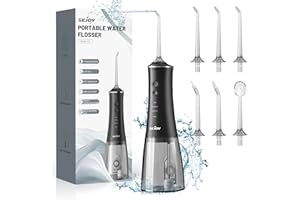 Sejoy Irygator wodny do czyszczenia zębów, ulepszone bezprzewodowe irygatory dentystyczne, 280 ml, przenośny, ładowalny, irygator do jamy ustnej, z 4 trybami, 6 końcówek strumieniowych, wodoodporna