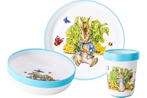 ZAWADI GLOBAL Peter Rabbit 3pcs Reusable Bicolor Premium Kids Dinner Tableware Set Plate, Bowl & Tumbler, BPA Free