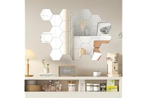 LARBER 24 Pezzi Specchio Adesivo da Parete, Esagonale Specchi Adesivi da Parete Non di Vetro 100×86×50mm,Specchio Adesivo Muro Acrilico per Armadio,Porta,Camera da Letto,Soggiorno
