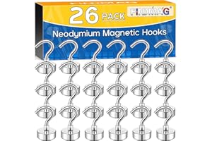 FINDMAG Crochets Magnétiques, aimant néodyme, Lot de 26 Crochets Magnétiques Néodyme de 16 mm (Force d'adhérence de 10 kg), Idéaux pour Suspension, Réfrigérateur, Plafond, Bureau, Salle de Classe
