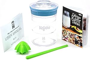 KEFIRKO Kefir Maker | El Set Ideal para Preparar Kéfir de Leche o Kéfir de Agua en Casa | Fermentador-Germinador Casero + Librito de Recetas | 848ml | BPA Free | Azul