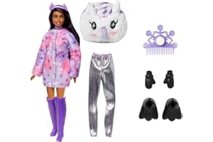 Barbie - Cutie Reveal Magia d'Inverno Bambola con costume da gufo di peluche e 10 sorprese, un mini animaletto cambia colore, vestiti e accessori, Giocattolo e regalo per Bambini 3+ Anni, HJL62