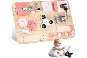 Potatomato Montessori Wooden Busy Board – Sensory Toys for Toddlers-Educational Activity Board for Fine Motor Skills-Birthday Gift for Baby Girls & Boys Pink