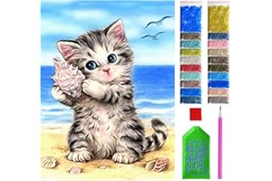 ARTULIO Diamond Painting Kit Completo - Piccolo gattino sulla spiaggia - 30x40cm - Diamond Painting Kit 5D DIY, Pittura Diamante Fai da Te