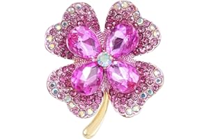 Wekuw Vierblättriges Kleeblatt Brosche, Strass Brosche Broschen Damen Kristall Brosche Verkleinern Pins Anstecker Anstecknadeln Pins Schmuck Retro für Kleidung, Taschen, Rucksack, Hut