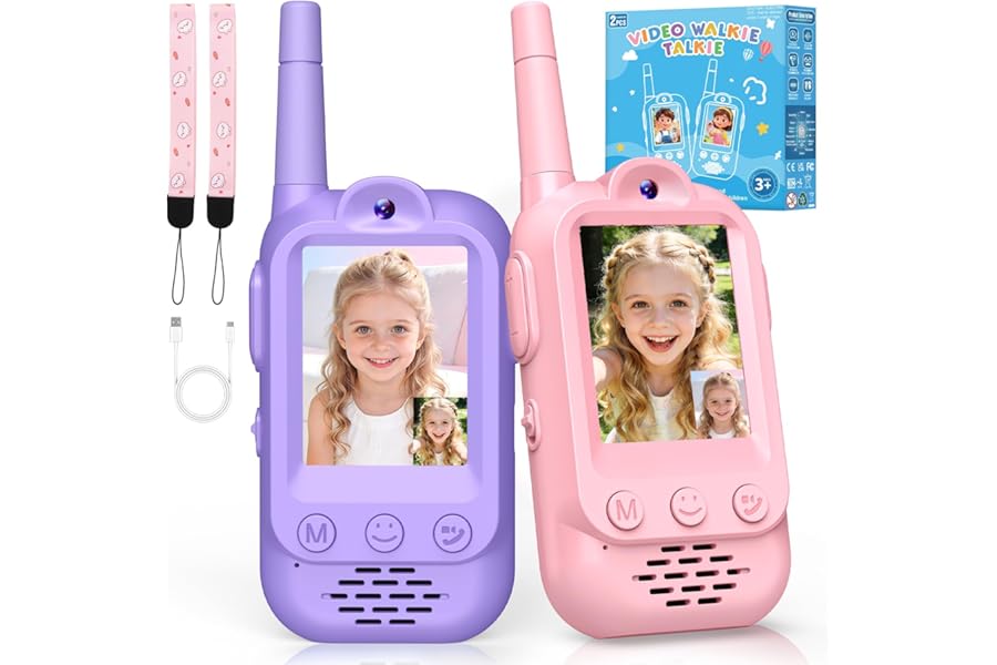 Wootoyz Walkie Talkies, Video Walkie Talkies for Kids Toy Age 3 4 5 Year Old Girl Gifts for 5 6 7 8 Year Olds Girl Boys Toys Age 3-12 Sensory Toys for Autism Girls Birthday Presents Pink Purple