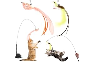 Cozary Jouet Chat Interactif, Interieur Jouets pour Chats avec Ventouse, 1 Canne a Peche Chat avec 2 Oiseaux à Clochettes, Jouets Intelligence Chats Baguette