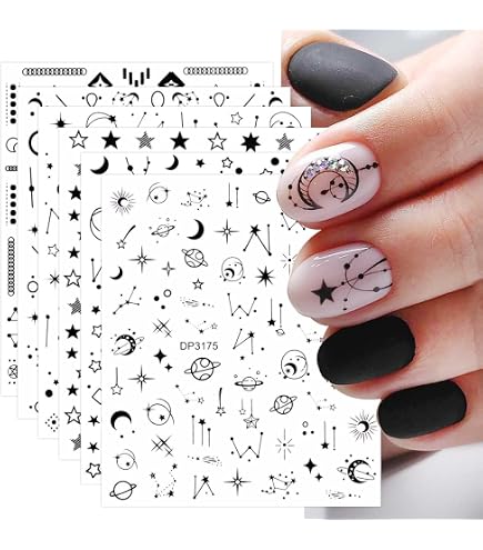 Nagelsticker-Set Gold-Schwarz-Weiß – Mit Tropenblatt, Schmetterling & Feder-Design, Selbstklebend