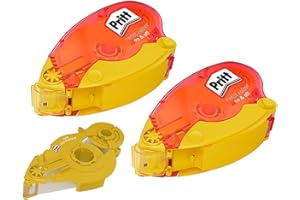 Pritt Roller de colle Refill non permanent pour collages repositionnables, ruban adhésif double face pour papier, carton et photos, set de 2 rollers rechargeables et 1 recharge