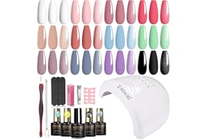 ROSALIND Kit Semipermanente Unghie con 48W UV LED Lampada, 12+4 Pezzi Smalto Semipermanente Unghie Bianco Rosa Blu Verde Viola, Kit Per Unghie Soak Off Manicure Regalo per Principianti