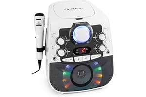 auna StarMaker 2.0 Karaoke-Anlage Karaokemaschine, Bluetooth-Funktion, CD-Player, für CD, CD+G, CD-RW, inkl. Mikrofon, 2 Mikrofon-Eingänge, LED-Show, A/V-Ausgang, weiß