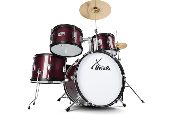 XDrum Junior Pro Batterie Enfant Rouge - adaptée de 5 à 9 ans - Drumset avec accessoires complets - incl. école - Rouge