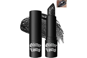 LESTPOLA Glitzer-Lippenstift Schwarz, Diamond Metallic Funkelnder Matt Lippenstift, Wasserdichter Langanhaltender Glitter Lipgloss, Not-Stick Cup Shimmer Lipstick Lip Tint Gloss, Makeup für Halloween-06 Black