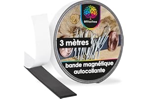 OfficeTree Bande Magnetique Adhesive 3m x 1,27cm - Noir - Rouleau Aimanté Adhésif - Adhésion Extraforte sur Tableau Blanc, Tableau Aimanté - Bande Magnétique Autocollante - Magnetic Magnet
