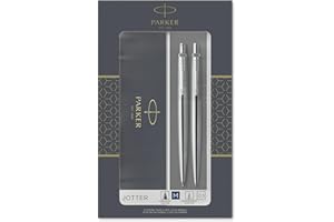 Parker Jotter 2093256 Zestaw Długopis i Ołówek, Srebrny, Niebieski Atrament, 2 Sztuki