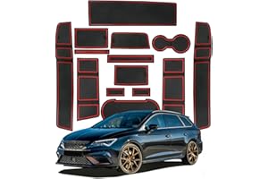 SHAOHAO für Seat Leon Cupra Leon 5F MK3 FR ST 5D 2017 2018 2019 2020 Gummimatten, Mittelkonsole Antirutschmatten, Getränkehaltermatt, Türschlitzmatte Aufbewahrungsbox seat Leon 5f zubehör（Rot）