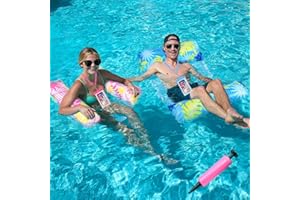 Aoreun Bouee Piscine Adulte, 2 Pièces 4 in 1 Hamac Flottant Gonflable Piscine avec Deux Pochette étanche, Matelas Filet Piscine, Bouée Transat Piscine Pliable Portable pour Les Vacances à la Plage