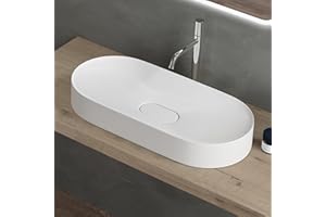 doporro Lavabo da Appoggio Lavandino Bagno 70 cm in Resina Minerale Bianco Opaco Effetto Loto, Senza Foro Rubinetto Colossum826