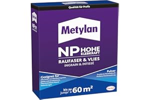 Metylan NP Hohe Klebkraft Raufaser & Vlies Pulver Tapetenkleister, Kleister für Struktur- und Raufasertapeten auch auf schwierigen Untergründen, transparent, 1kg