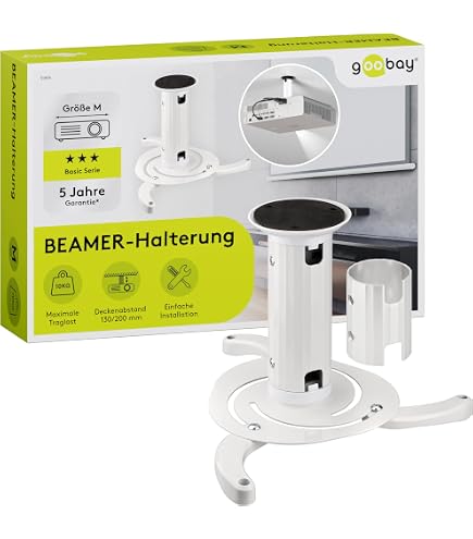MyWall Beamer-Deckenhalterung (15 Kg) & 10 M 4K HDMI-Kabel Weiß – Universell, Mit Kardangelenk, Für Ultra HD