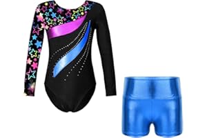 Oyolan Dziecko Dziewczyna Trykot gimnastyka z nadrukiem jednorożca z szortami Taniec Łyżwiarstwo figurowe Kostium Pokaz 3-14 lat