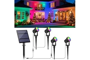 NATPOW RGB Solar Spot Lights Outdoor Garden, Dusk-to-Dawn Outdoor Light, 4-in-1 Stake Lights Color Changing Waterproof, Auto ON/Off Landscape Lighting for Driveway Christmas, Halloween