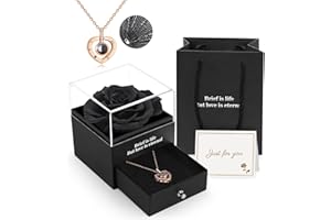 ADAZ Rosa Stabilizzata Vera, Con Collana I Love You, Regalo Fatto a Mano Con Vera Rosa Eterna Per la Sua Donna,Moglie,Fidanzata,Madre,Per Compleanno,Anniversario,San Valentino,Festa Della Mamma,Natale