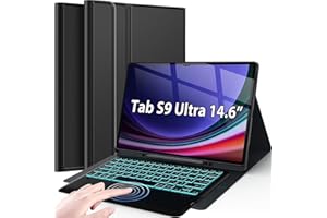 Nanhent Rétroéclairé Clavier Coque pour Samsung Galaxy Tab S9 Ultra 14.6" 2023 SM-X900/X916B/X918U, Smart Touchpad, AZERTY Français Amovible Bluetooth sans Fil Clavier avec Housse Étui PU (S9 Ultra)