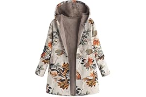 MUSHEN De las Mujeres Invierno Manga Larga impresión Capa Retro Calentar con Bolsillo Cremallera Encapuchado Chaqueta