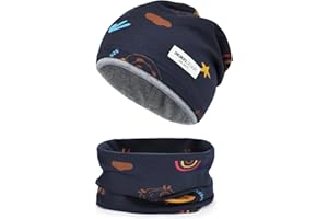 Kinder Beanie Mütze & Loop Schal Set, 95% Baumwolle Mütze Schal Set Mädchen Jungen 2-8 Jahren, Schlauchschal Warme Wintermütze Strickmützen für Herbst Winter Frühling