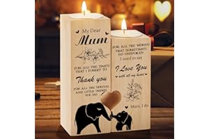 WELSKY Gifts for Mum Wooden Candle Holders, Mum Birthday Gifts Heart Shaped Candle, Mothers Day for Mum/Mummy from Daughter Son (mum-1)