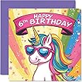 Stuff4 6th Birthday Card - Cool Unicorn Sunglasses - Unicorn Birthday Card for 6 Year Old Girl, Age 6 Birthday Cards Sixth Birthday Card, 5.7 x 5.7 Inch Cute Greeting Card