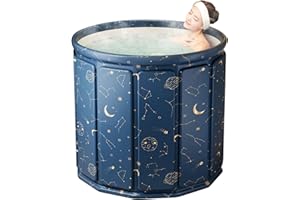YYW Portable Foldable Ice Bath Tub, Large Portable Bathtub for Home Outdoors Gyms, Collapsible Soaking Bath Tub for Shower, Fast Muscle Recovery (Blue Planet,80cm Insulation Set)