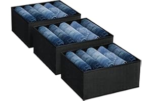 DIMJ Jeans Organizer Armadio, 3Pcs Organizer Cassetti, Pieghevole Divisori per Cassetti, Scatole Portaoggetti con 5 Scomparti, per Jeans, Pantaloni, Maglione, Nero