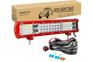 RIGIDON 15 Pouces 38 cm 216W Rouge barre de Led 4x4 avec 12v faisceau de câblage kit, Triple rangée Barre d'éclairage led, Barre lumineuse led pour offroad Véhicules Voiture camions ATV 4x4, 6000K