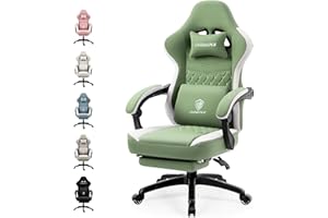 Dowinx Fotel gamingowy z poduszką z kieszeni, fotel gamingowy z podnóżkiem, ergonomiczne krzesło PC, krzesło biurowe, obciążenie 150 kg, zielone