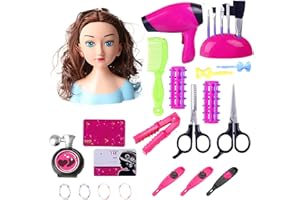 GOXAEEE - Cabeza de peinado, 35 cabezas de peinado y maquillaje juego de juguetes, juguete para niña de 1 a 9 años, muñeca Styling Head Hairdressing (pelo castaño -26 piezas)