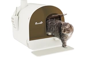 PawHut Arenero Cerrado para Gatos, Caja de Arena para Gatos con Bandeja Extraíble, Pala, Alfombrilla Antirrastreo y Filtro para Control de Olores, Puerta Abatible, Fácil de Limpiar, 43x44x47 cm Blanco