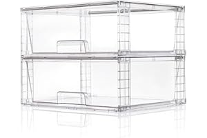 XWYWX Lot de 2 Tiroirs de Rangement Empilables Largeur, Organisateurs Acryliques Transparente Facile à Assembler, Bacs Plastiques pour Salle de Bain Cuisine Placard Armoire