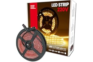 LED ATOMANT Rotolo da 10 metri di Striscia LED Diretta a 220V, 12W/m, Colore Bianco Caldo (3000K), Impermeabile (IP65), Taglio ogni 10cm