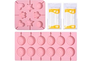 ETERSPR 2PCS Piruletas Molde de Silicona, DIY Piruletas Moldes, Hornear de Bricolaje Piruletas, con 40 Palos de Papel, para Hacer Chocolates, Galletas, Piruletas (Rosa)