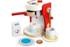 TONZE Machine a Cafe Cafetiere Enfant Jouet Bois Jeux Imitation Cuisine Électroménagers Cafetiere Jouet Enfant Fille Garcon 3 4 5 Ans